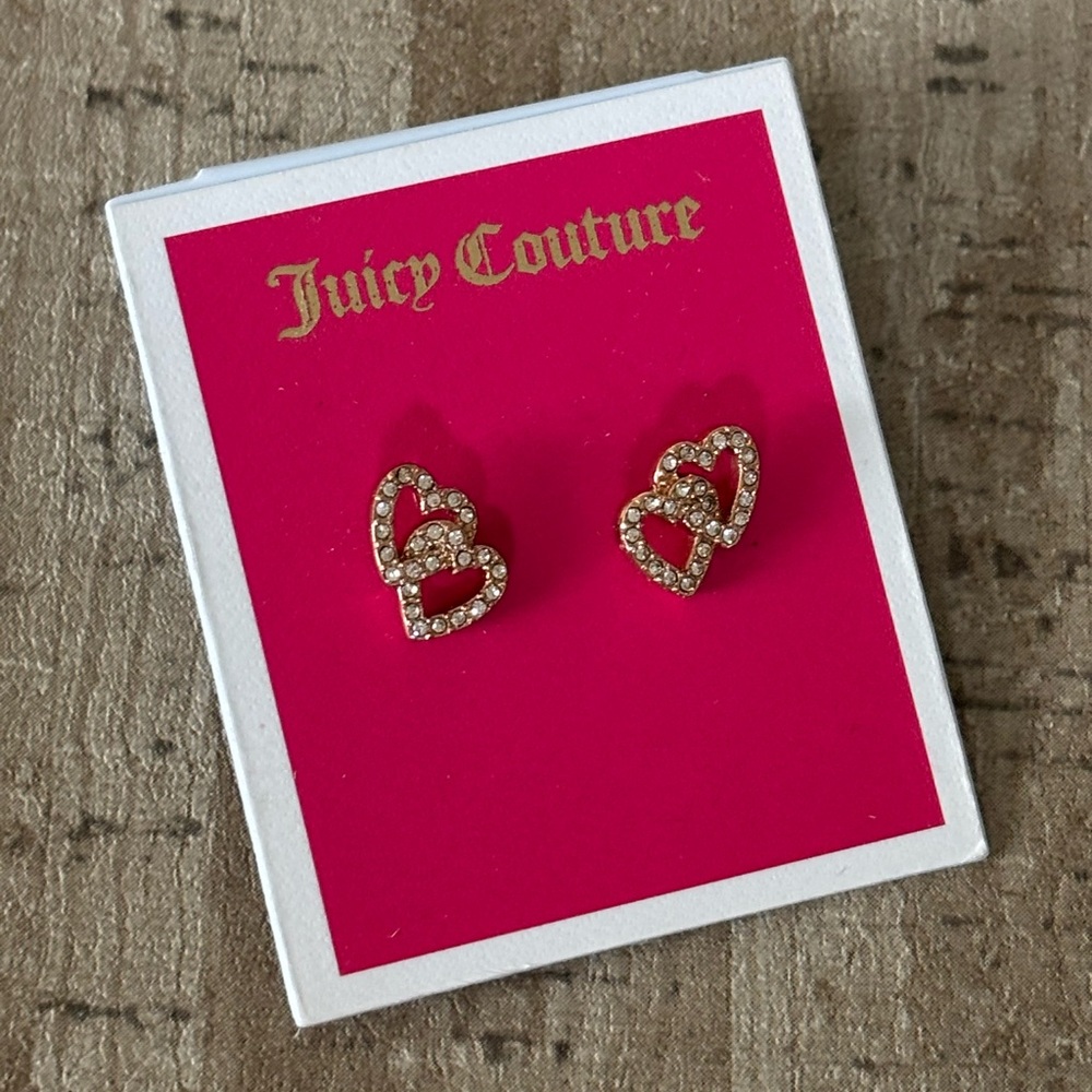 Vintage Juicy Couture Double Pave Heart Stud Earrings